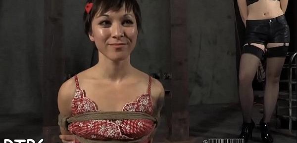 Gagged beauty with clamped nipps gets wild enjoyment
